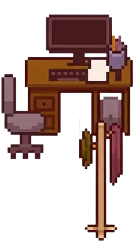 Illustration de notre partie bureau de notre jeu, en pixel art