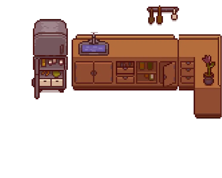 Illustration de notre partie cuisine de notre jeu, en pixel art